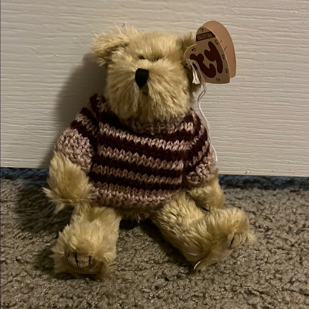 Ty Plush Bear with Brown and Cream Striped Sweater